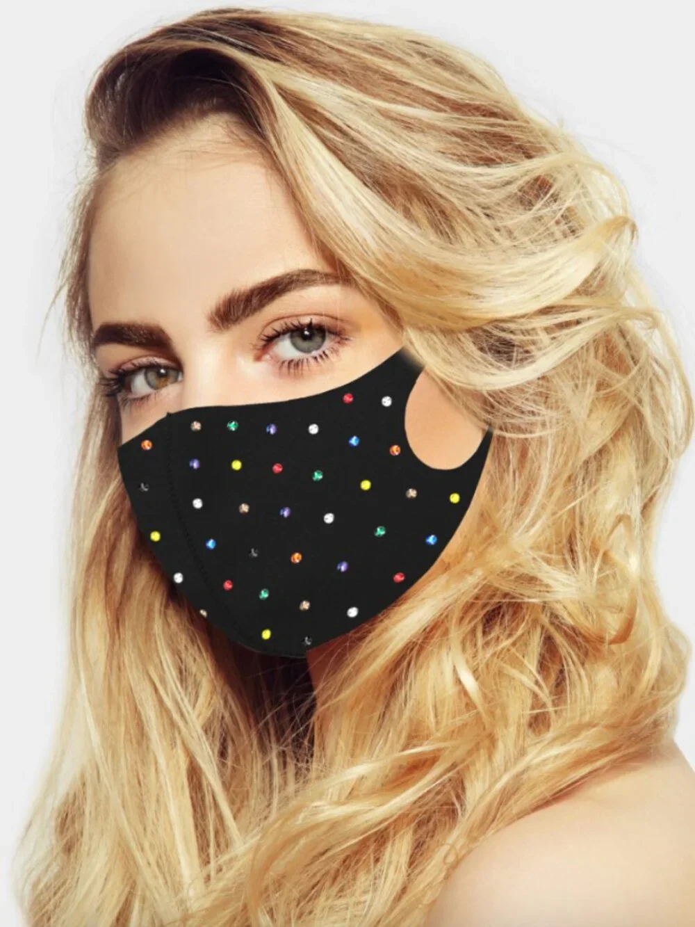 Black Multicolor Rhinestone Face Mask NWT Sealed | Rainbow Crystal Reusable Glam